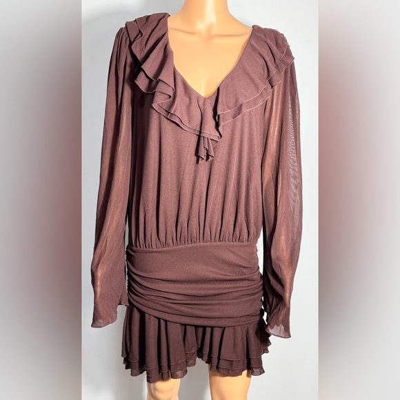 Zara Brown Ruffled Dress - Picture 2 of 12